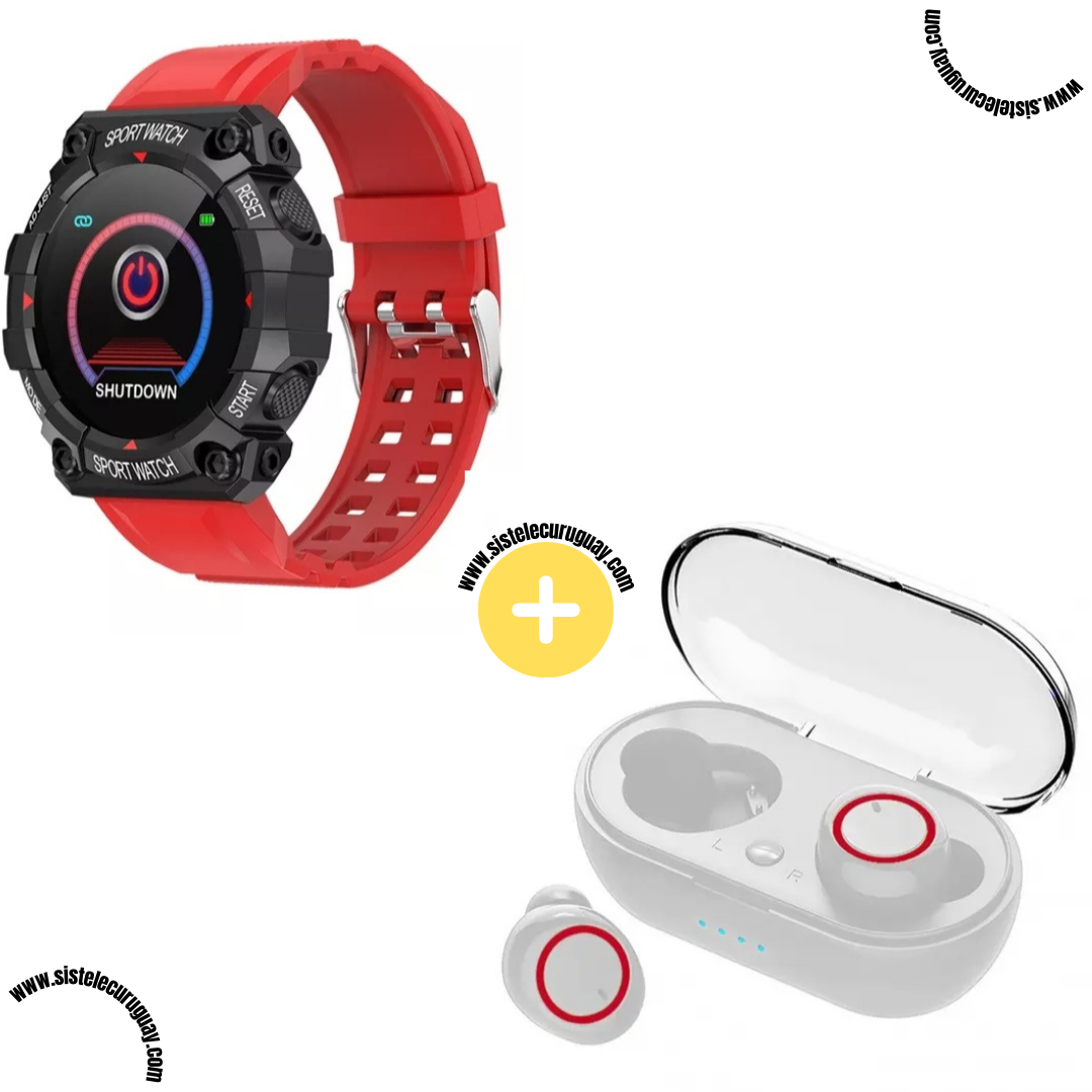 Sport Watch con Funciones Deportivas y Monitor Cardíaco + Auriculares Inalámbricos TWS Táctiles con Caja de Carga