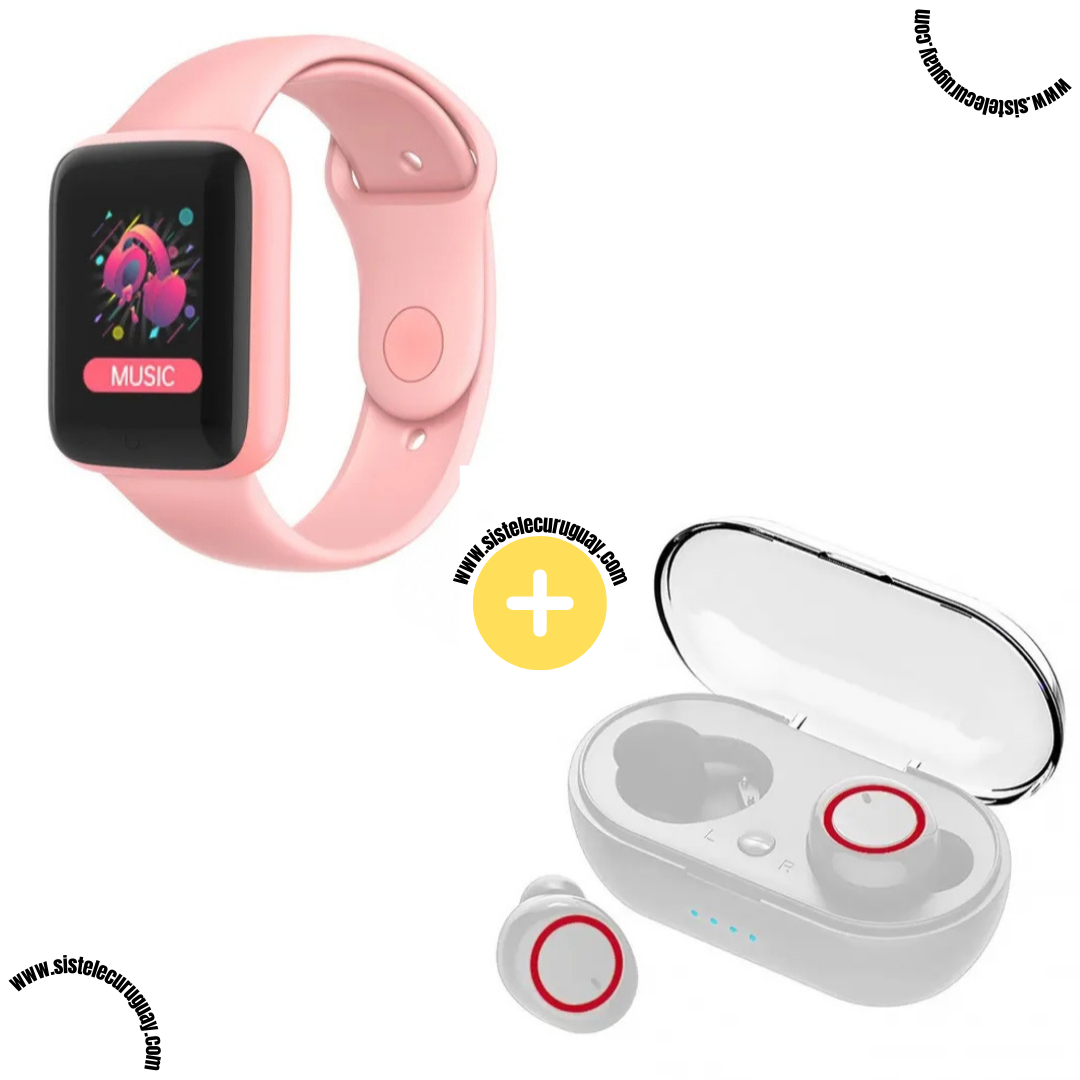 Smart Bracelet D20 PRO con Monitor Cardíaco y Control Deportivo + Auriculares Inalámbricos TWS Táctiles con Caja de Carga