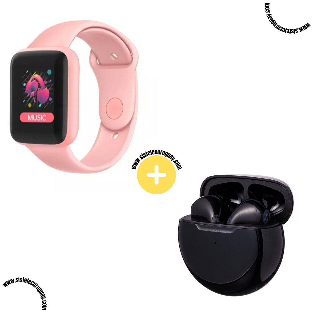 Smart Bracelet D20 PRO con Monitor Cardíaco y Control Deportivo + Auriculares Inalámbricos PRO6 con Bluetooth 5.0 y Caja de Carga