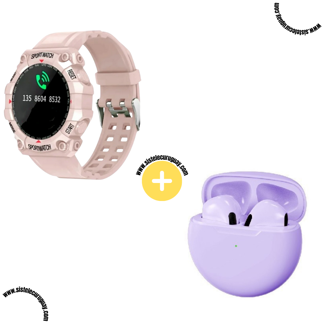 Sport Watch con Monitor Cardíaco y Funciones Deportivas + Auriculares Inalámbricos PRO6 con Bluetooth 5.0 y Caja de Carga