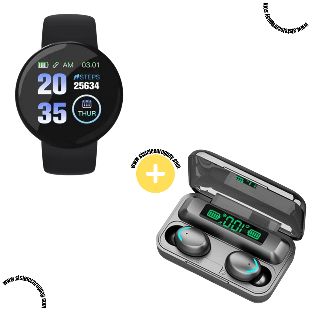 Smart Bracelet Circular con Monitor Cardíaco y Funciones Deportivas + Auriculares Inalámbricos F9 con Power Bank y Pantalla LED Estilo moderno