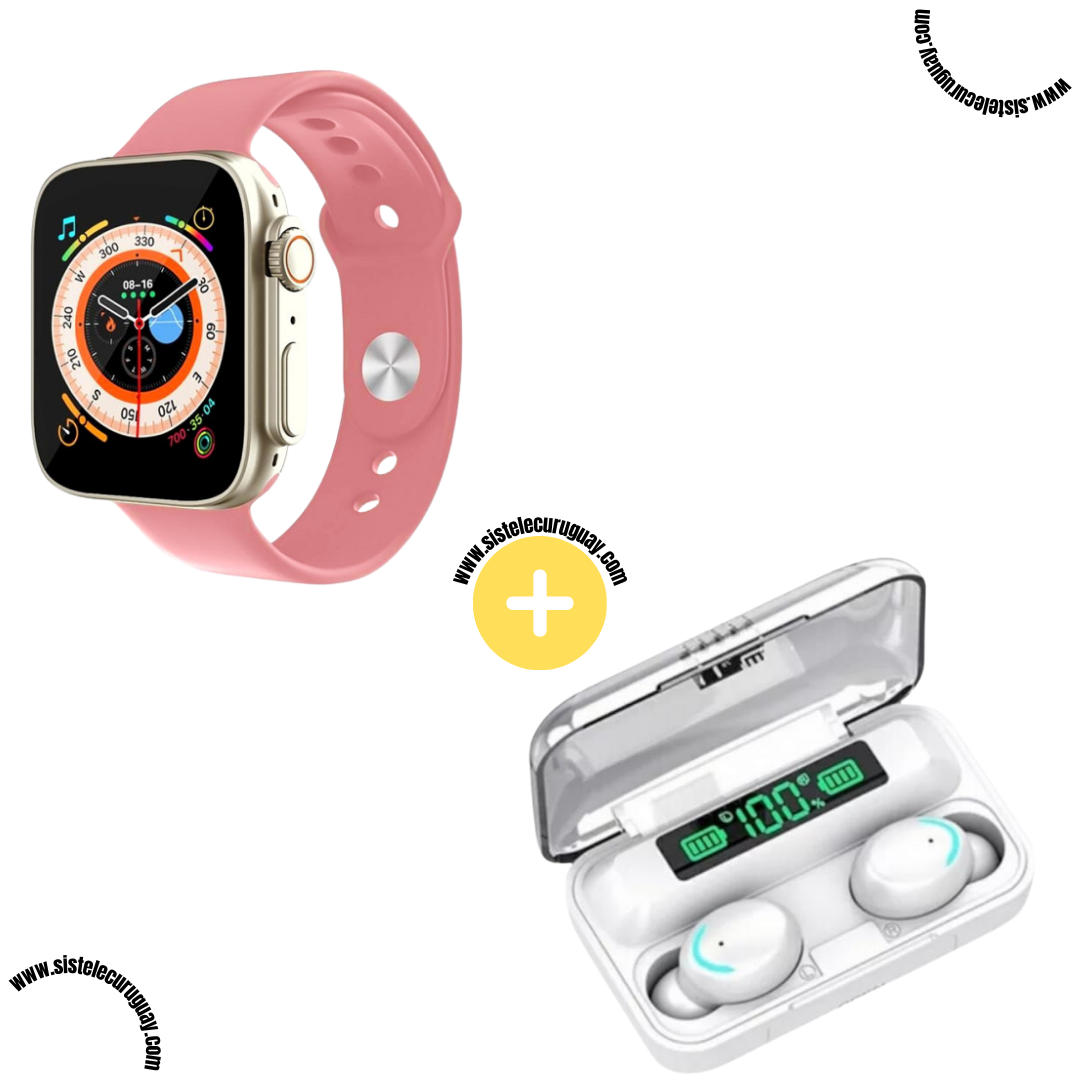 Smart Bracelet D20 Ultra con Monitor Cardíaco y Control Deportivo + Auriculares Inalámbricos E6S con Bluetooth 5.0 y Caja de Carga
