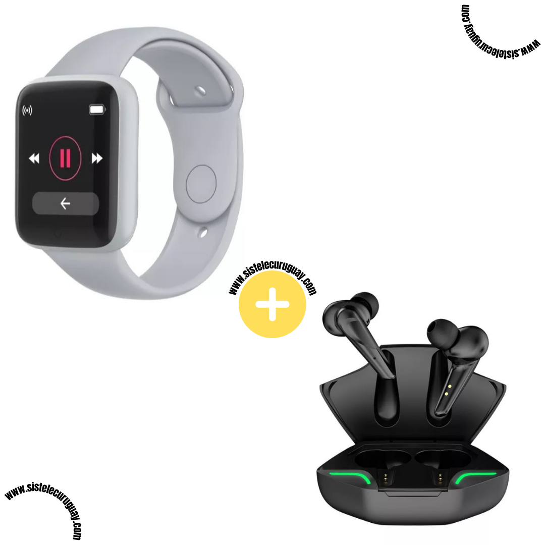 Smart Bracelet D20 PRO con Monitor Cardíaco y Funciones Deportivas + Auriculares Inalámbricos X15 PRO con Sonido HD y Caja de Carga