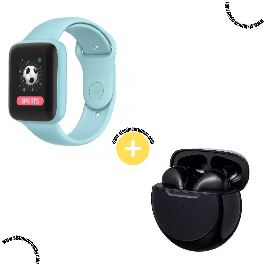 Smart Bracelet D20 PRO con Monitor Cardíaco y Control Deportivo + Auriculares Inalámbricos PRO6 con Bluetooth 5.0 y Caja de Carga