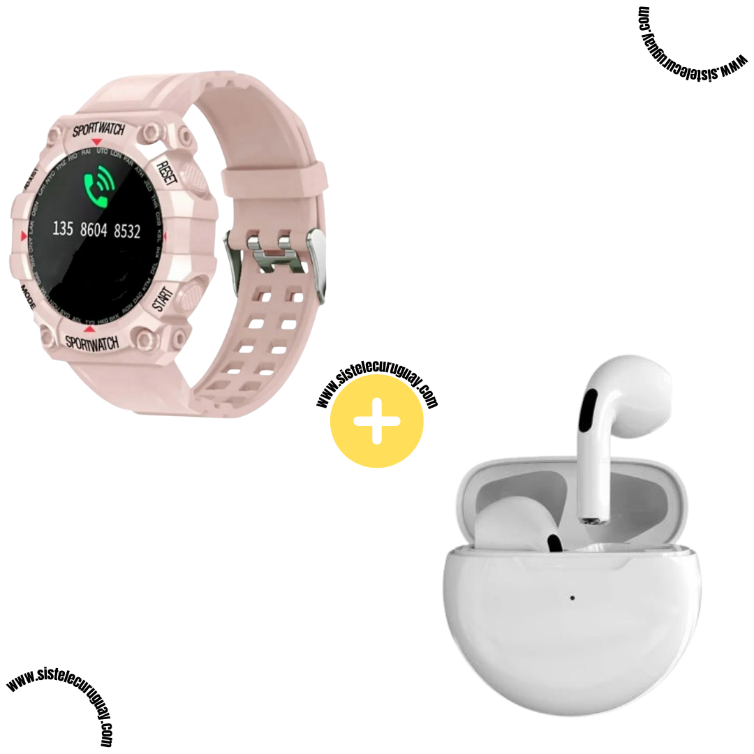 Sport Watch con Monitor Cardíaco y Funciones Deportivas + Auriculares Inalámbricos PRO6 con Bluetooth 5.0 y Caja de Carga
