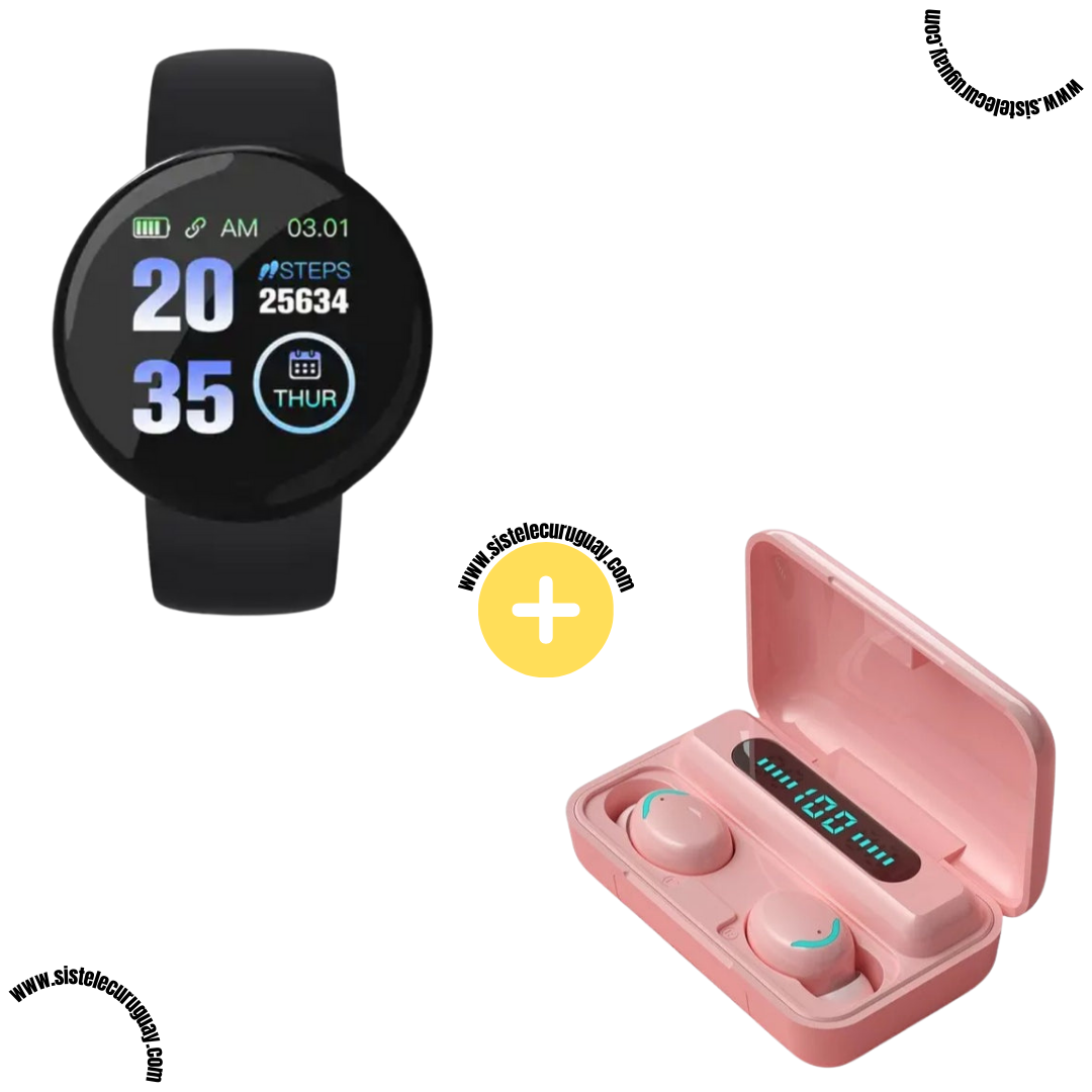 Smart Bracelet Circular con Monitor Cardíaco y Funciones Deportivas + Auriculares Inalámbricos F9 con Power Bank y Pantalla LED Estilo moderno