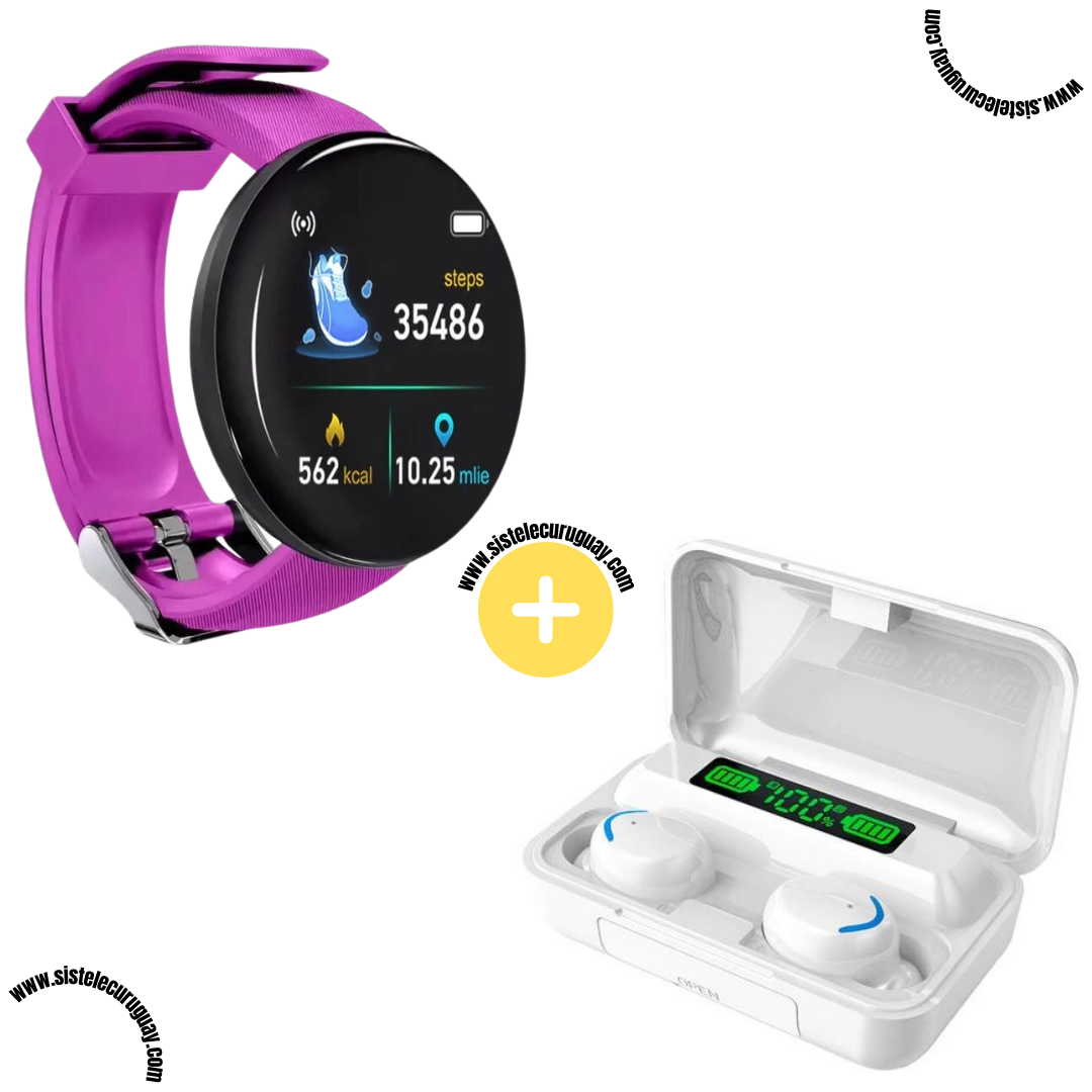 Smart Bracelet Circular con Monitor Cardíaco y Funciones Deportivas + Auriculares Inalámbricos F9 con Power Bank y Pantalla LED