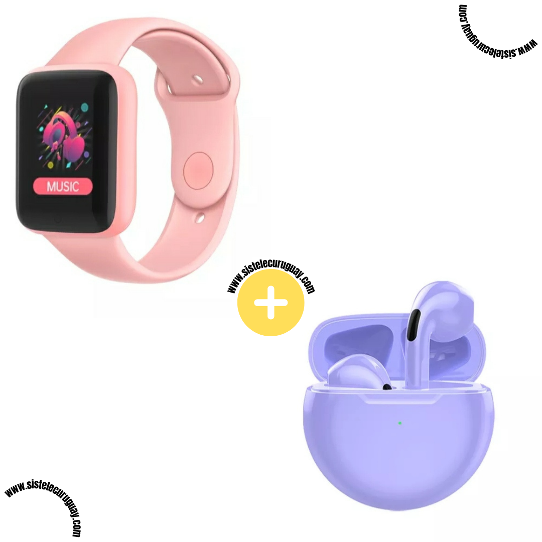 Smart Bracelet D20 PRO con Monitor Cardíaco y Control Deportivo + Auriculares Inalámbricos PRO6 con Bluetooth 5.0 y Caja de Carga