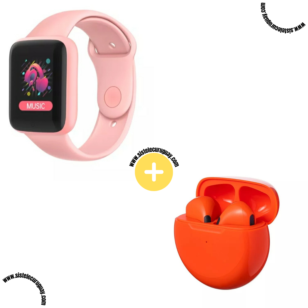 Smart Bracelet D20 PRO con Monitor Cardíaco y Control Deportivo + Auriculares Inalámbricos PRO6 con Bluetooth 5.0 y Caja de Carga