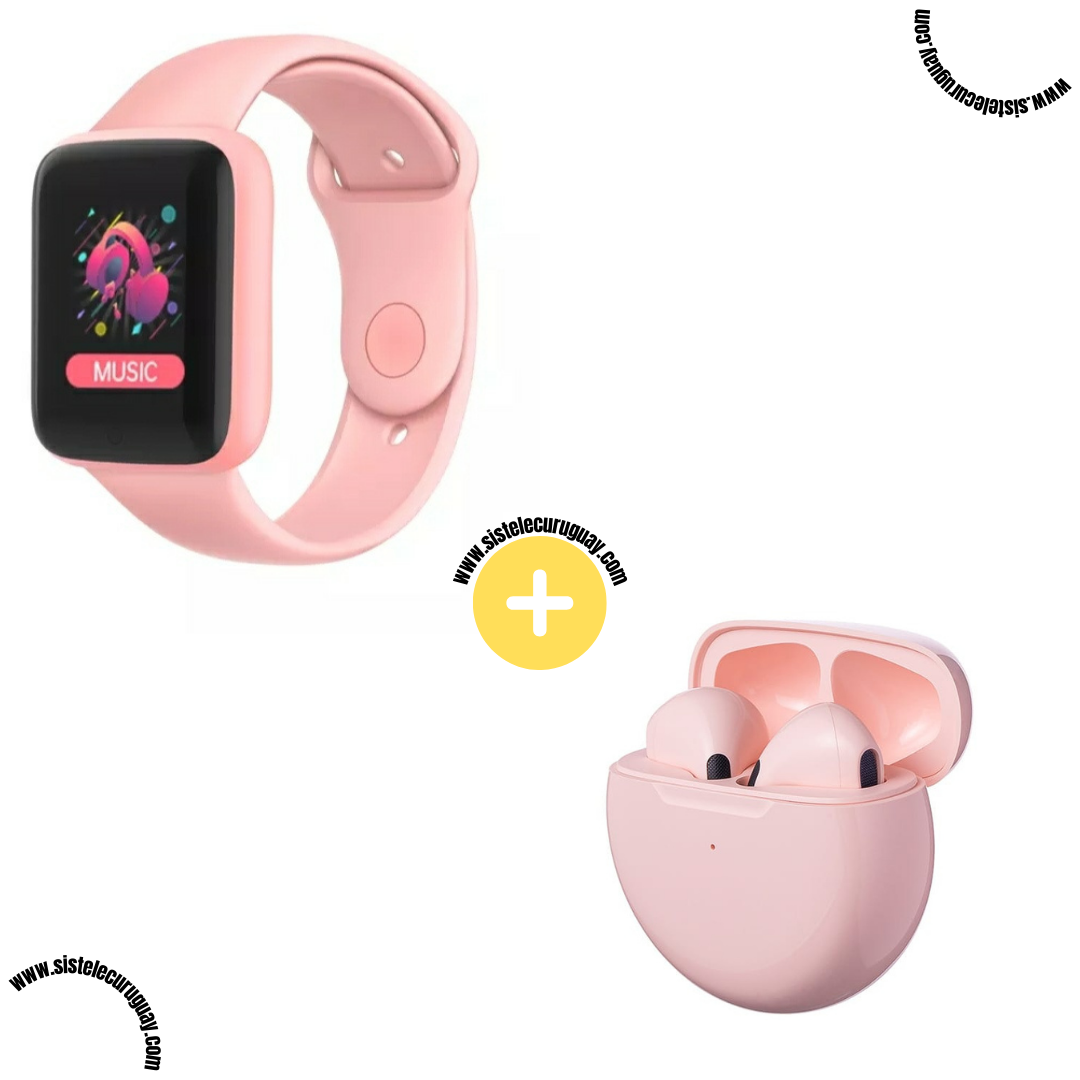Smart Bracelet D20 PRO con Monitor Cardíaco y Control Deportivo + Auriculares Inalámbricos PRO6 con Bluetooth 5.0 y Caja de Carga