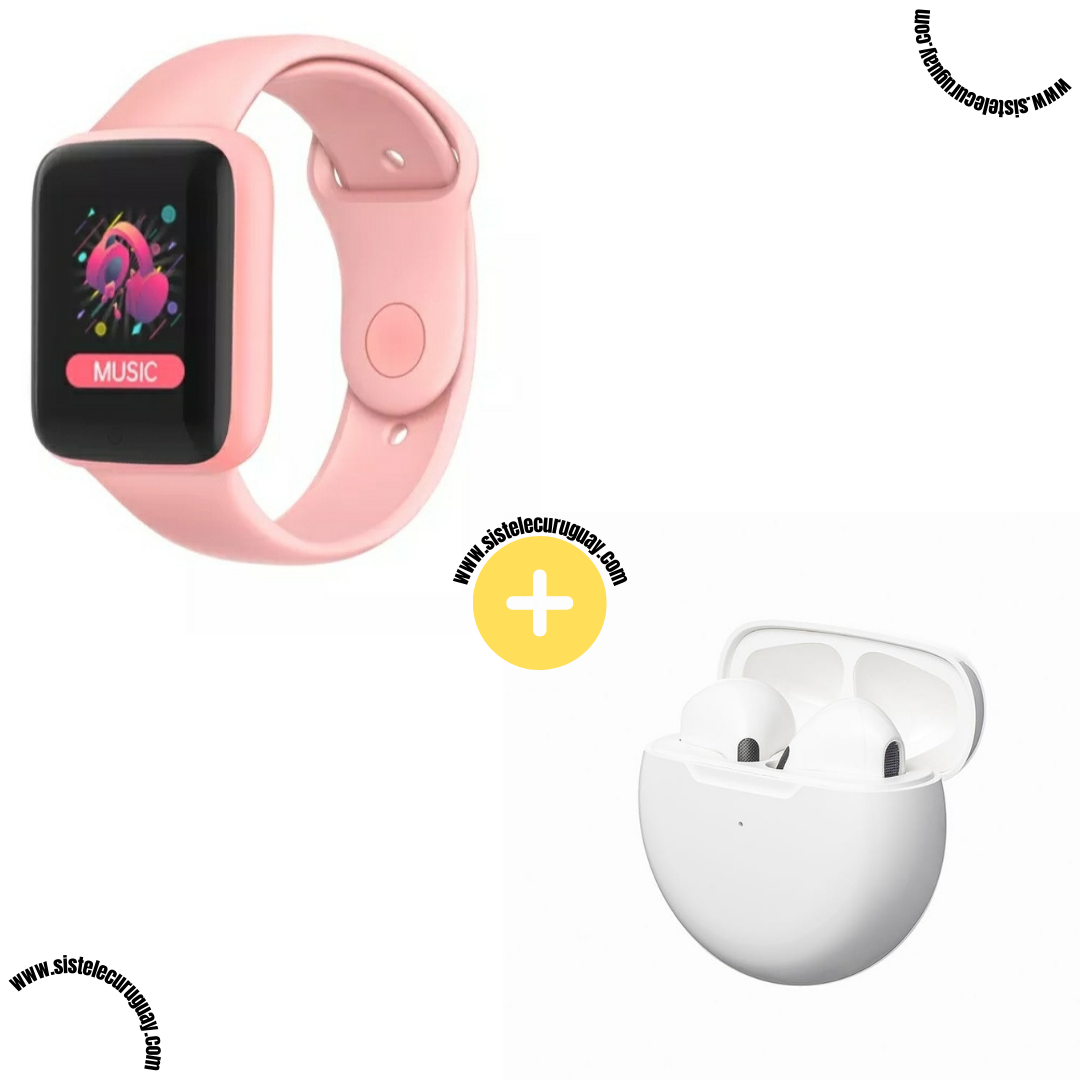 Smart Bracelet D20 PRO con Monitor Cardíaco y Control Deportivo + Auriculares Inalámbricos PRO6 con Bluetooth 5.0 y Caja de Carga