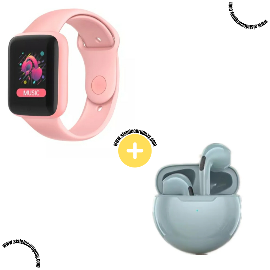 Smart Bracelet D20 PRO con Monitor Cardíaco y Control Deportivo + Auriculares Inalámbricos PRO6 con Bluetooth 5.0 y Caja de Carga