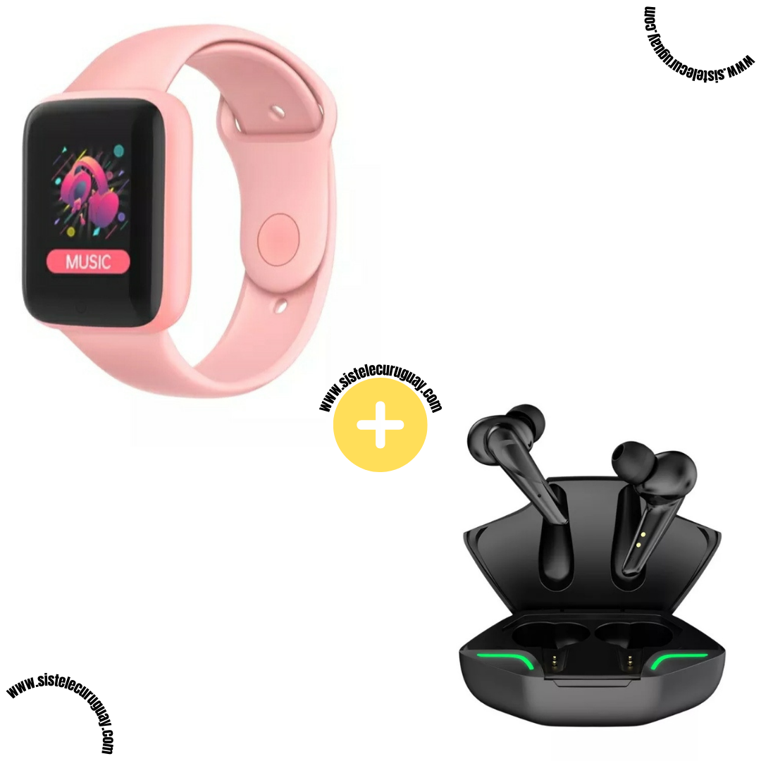 Smart Bracelet D20 PRO con Monitor Cardíaco y Funciones Deportivas + Auriculares Inalámbricos X15 PRO con Sonido HD y Caja de Carga