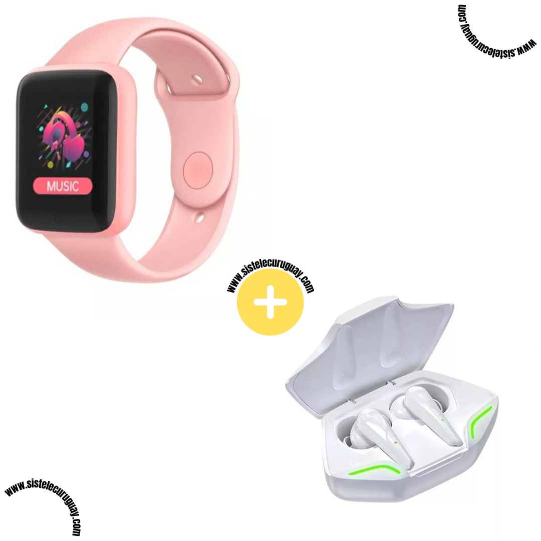Smart Bracelet D20 PRO con Monitor Cardíaco y Funciones Deportivas + Auriculares Inalámbricos X15 PRO con Sonido HD y Caja de Carga
