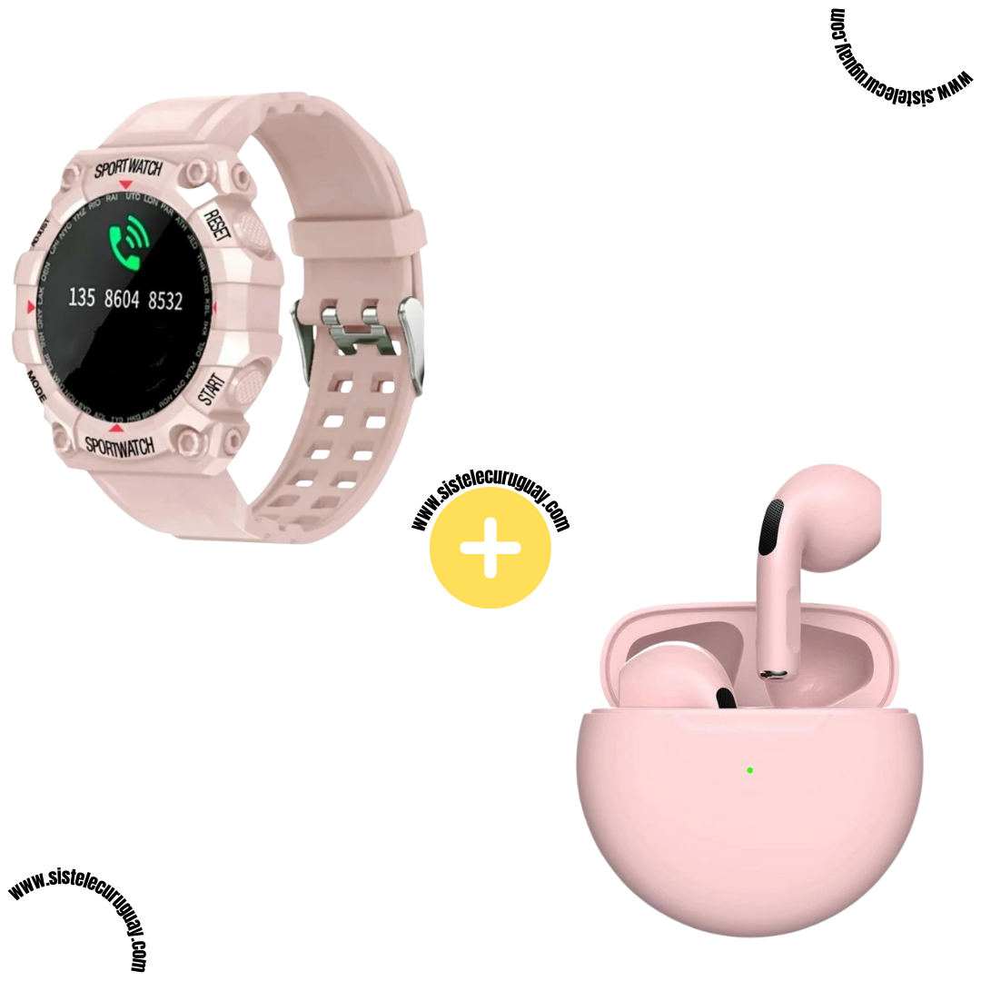 Sport Watch con Monitor Cardíaco y Funciones Deportivas + Auriculares Inalámbricos PRO6 con Bluetooth 5.0 y Caja de Carga