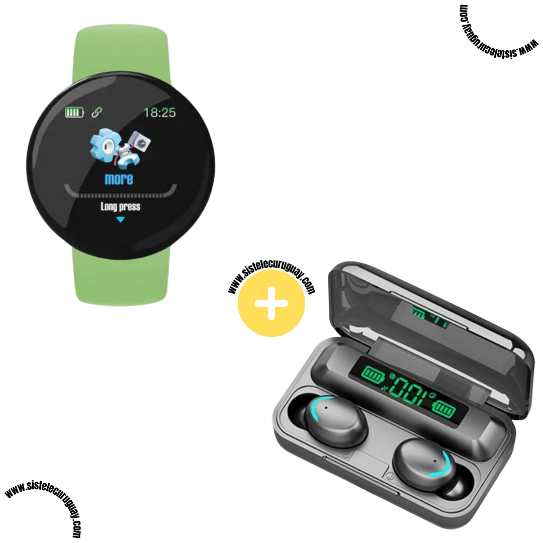 Smart Bracelet Circular con Monitor Cardíaco y Funciones Deportivas + Auriculares Inalámbricos F9 con Power Bank y Pantalla LED Estilo moderno