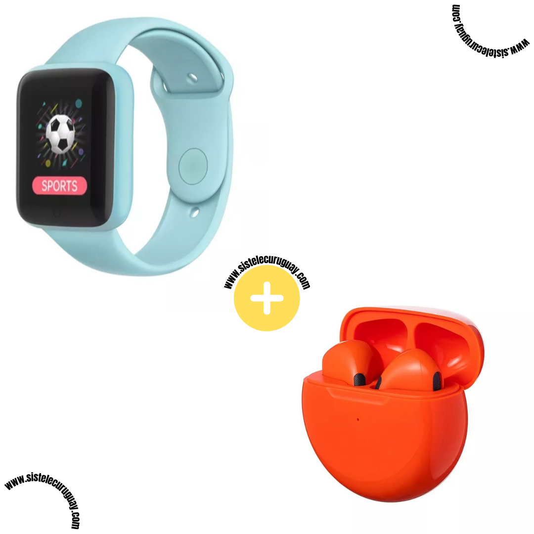 Smart Bracelet D20 PRO con Monitor Cardíaco y Control Deportivo + Auriculares Inalámbricos PRO6 con Bluetooth 5.0 y Caja de Carga