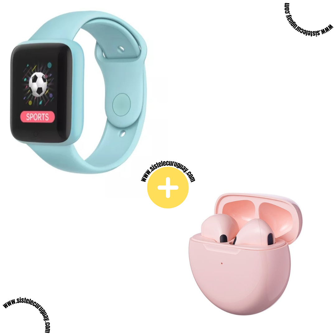 Smart Bracelet D20 PRO con Monitor Cardíaco y Control Deportivo + Auriculares Inalámbricos PRO6 con Bluetooth 5.0 y Caja de Carga