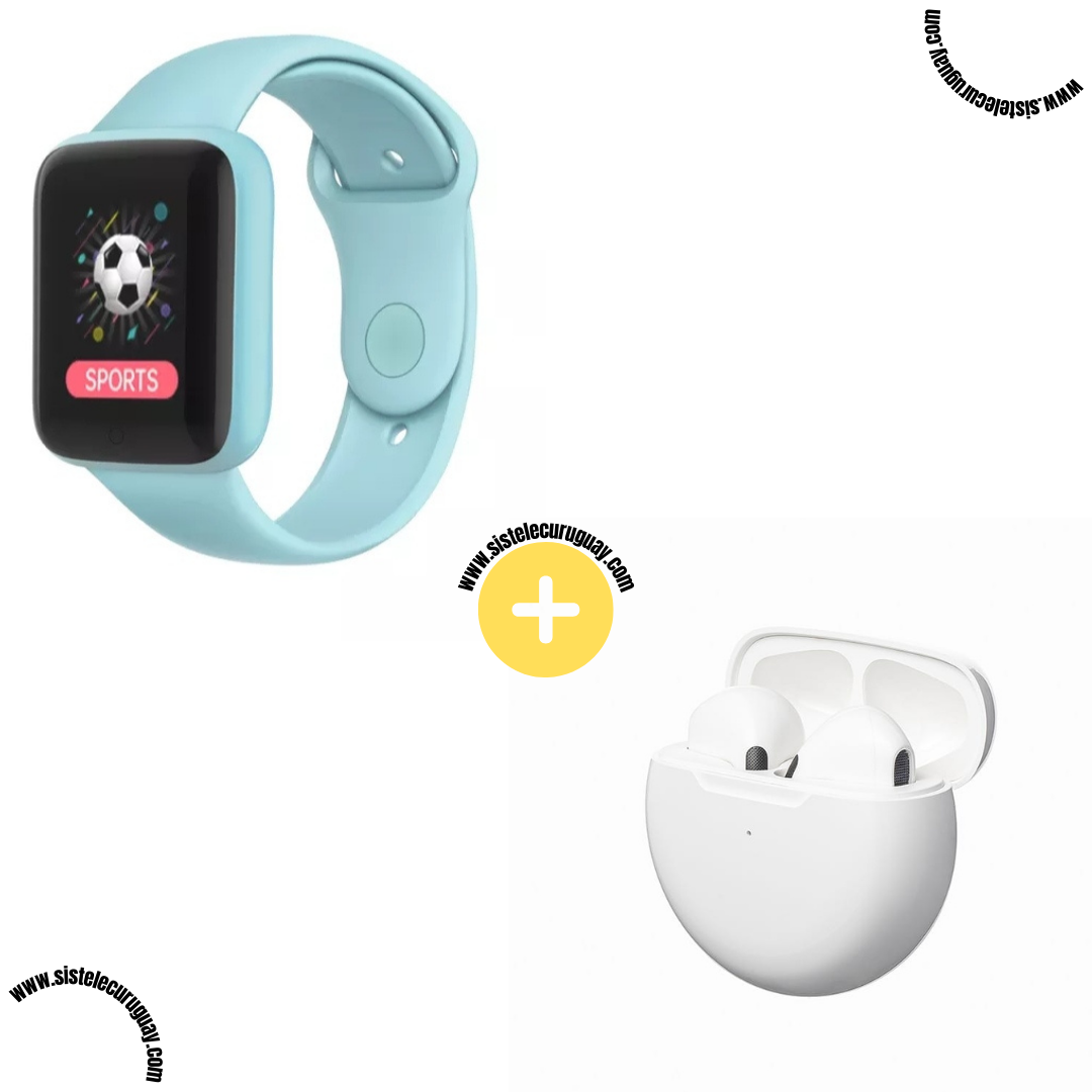 Smart Bracelet D20 PRO con Monitor Cardíaco y Control Deportivo + Auriculares Inalámbricos PRO6 con Bluetooth 5.0 y Caja de Carga