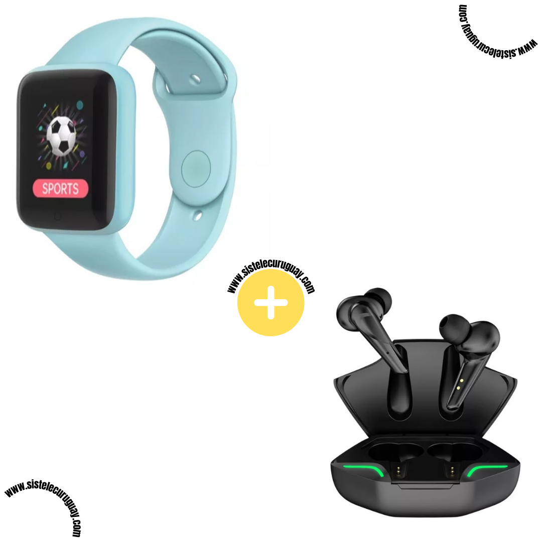 Smart Bracelet D20 PRO con Monitor Cardíaco y Funciones Deportivas + Auriculares Inalámbricos X15 PRO con Sonido HD y Caja de Carga