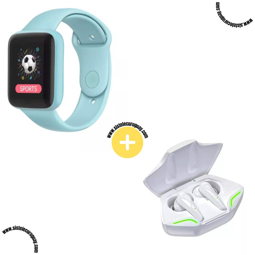 Smart Bracelet D20 PRO con Monitor Cardíaco y Funciones Deportivas + Auriculares Inalámbricos X15 PRO con Sonido HD y Caja de Carga