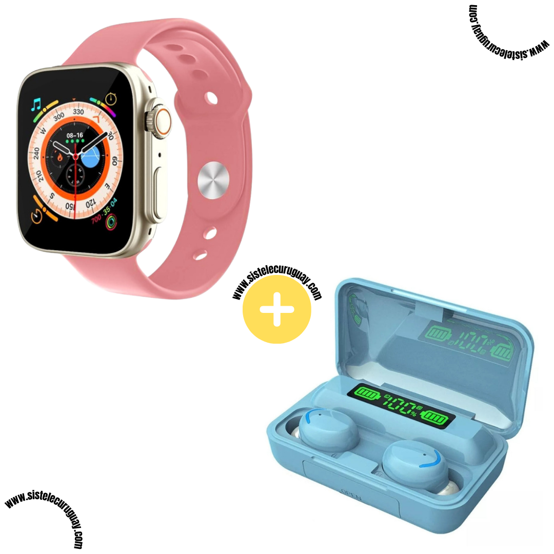 Smart Bracelet D20 Ultra con Monitor Cardíaco y Control Deportivo + Auriculares Inalámbricos E6S con Bluetooth 5.0 y Caja de Carga