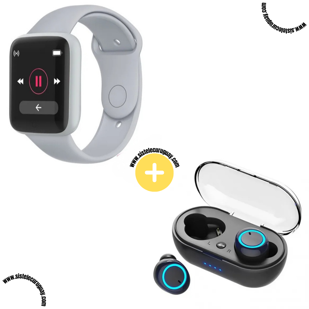 Smart Bracelet D20 PRO con Monitor Cardíaco y Control Deportivo + Auriculares Inalámbricos TWS Táctiles con Caja de Carga