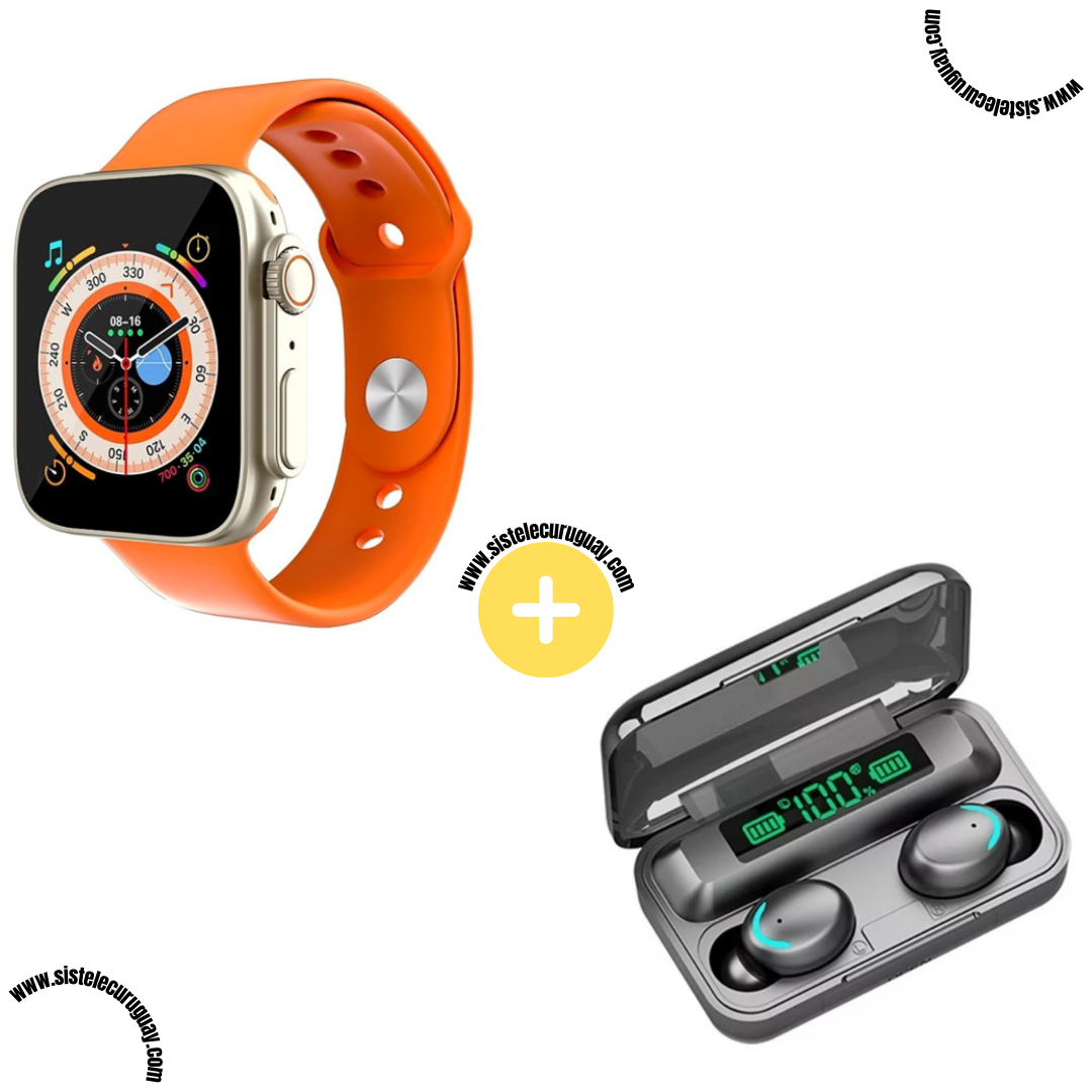 Smart Bracelet D20 Ultra con Monitor Cardíaco y Funciones Deportivas + Auriculares Inalámbricos F9 con Power Bank y Pantalla LED