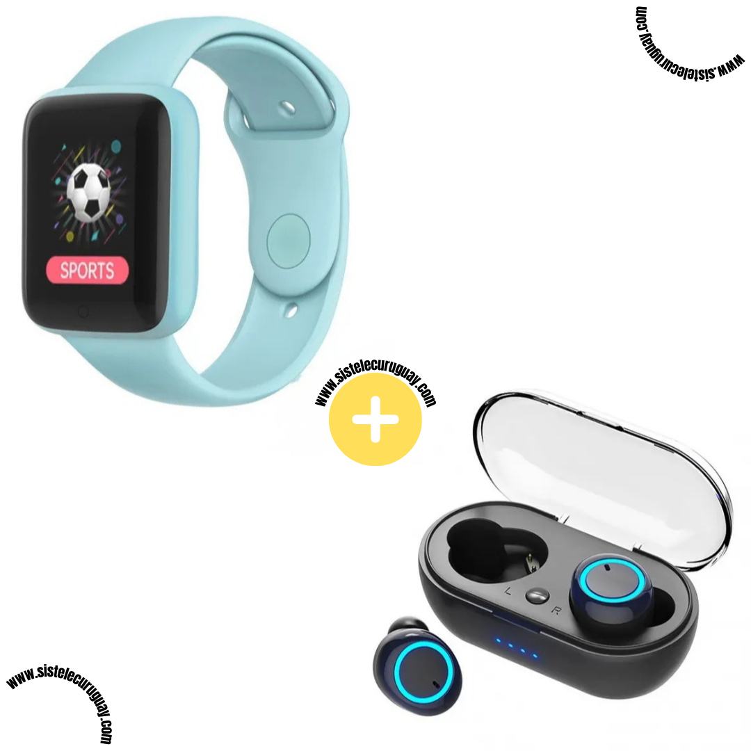 Smart Bracelet D20 PRO con Monitor Cardíaco y Control Deportivo + Auriculares Inalámbricos TWS Táctiles con Caja de Carga