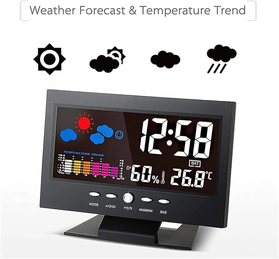 Reloj Despertador Digital con Termómetro e Higrómetro LCD