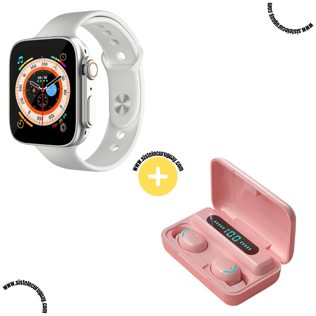 Smart Bracelet D20 Ultra con Monitor Cardíaco y Control Deportivo + Auriculares Inalámbricos E6S con Bluetooth 5.0 y Caja de Carga