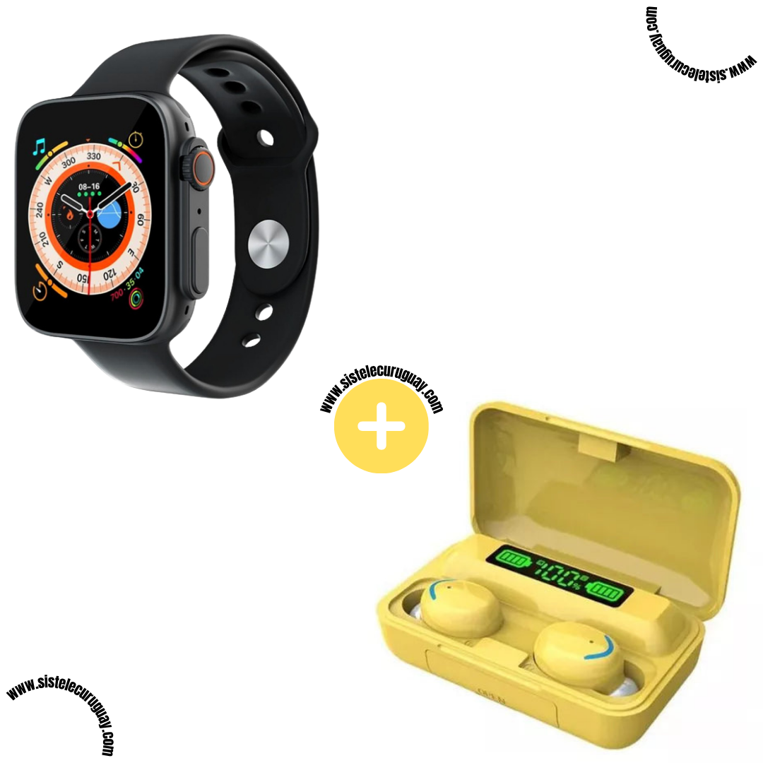 Smart Bracelet D20 Ultra con Monitor Cardíaco y Control Deportivo + Auriculares Inalámbricos E6S con Bluetooth 5.0 y Caja de Carga