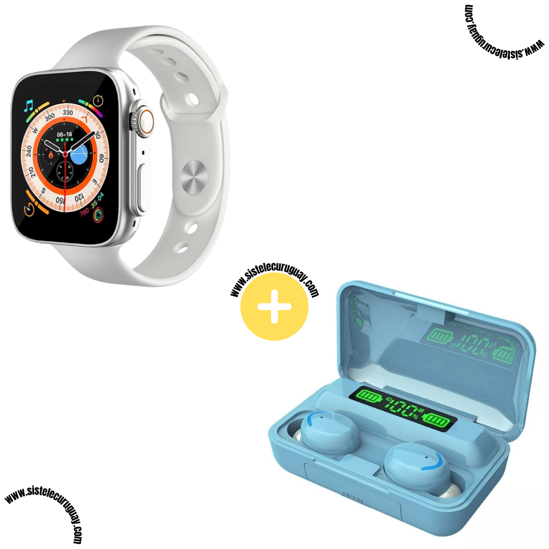 Smart Bracelet D20 Ultra con Monitor Cardíaco y Control Deportivo + Auriculares Inalámbricos E6S con Bluetooth 5.0 y Caja de Carga