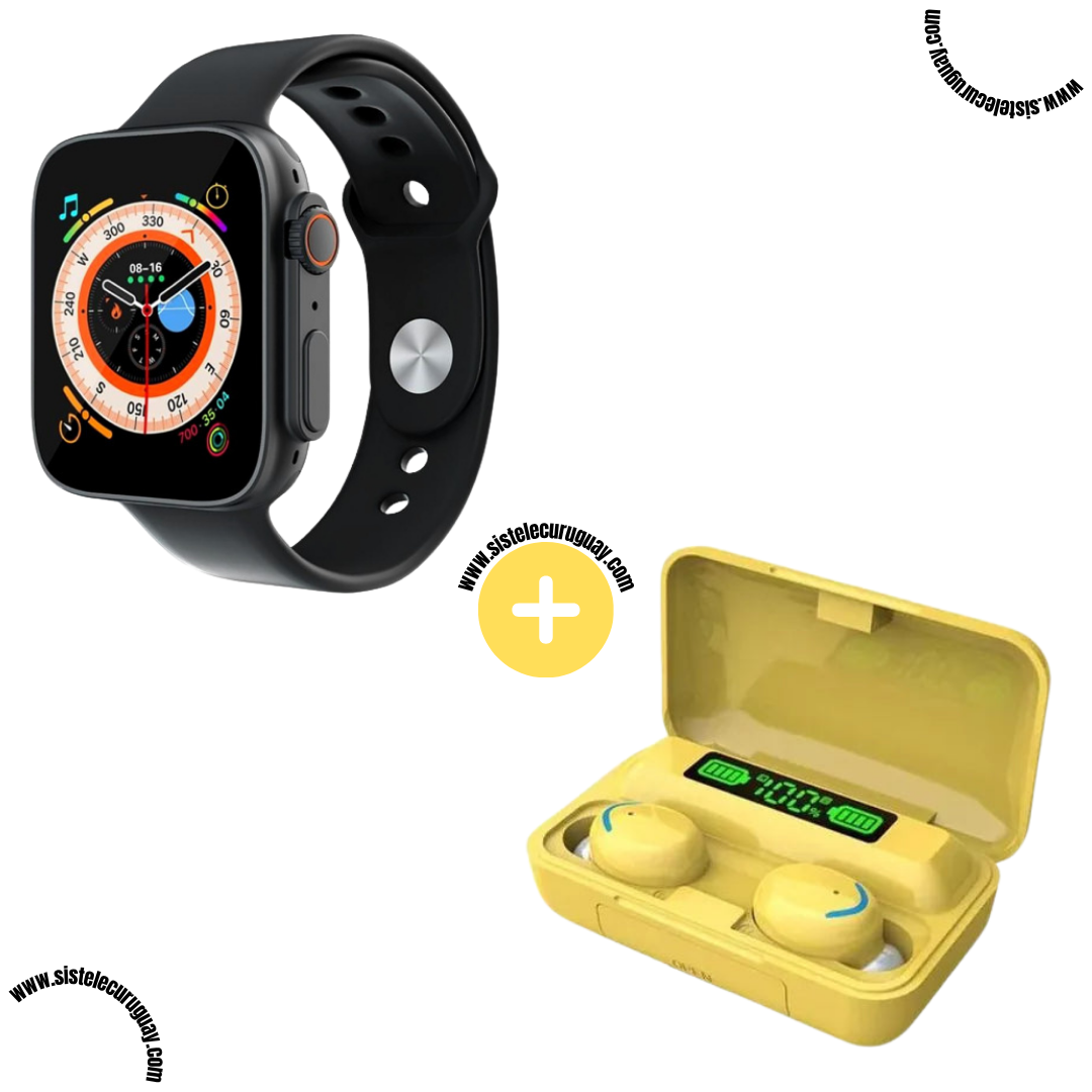 Smart Bracelet D20 Ultra con Monitor Cardíaco y Control Deportivo + Auriculares Inalámbricos E6S con Bluetooth 5.0 y Caja de Carga