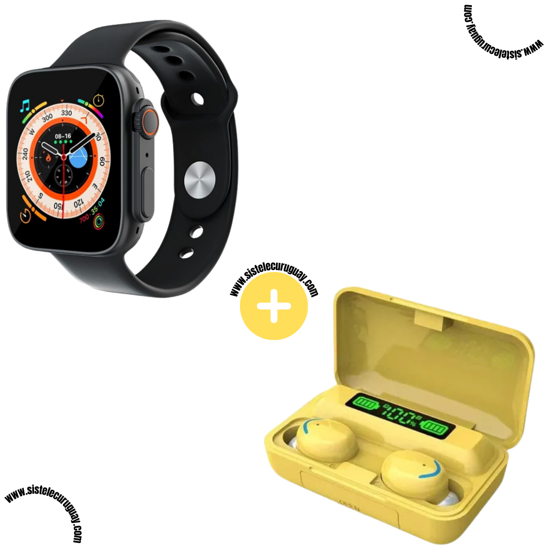 Smart Bracelet D20 Ultra con Monitor Cardíaco y Funciones Deportivas + Auriculares Inalámbricos F9 con Power Bank y Pantalla LED