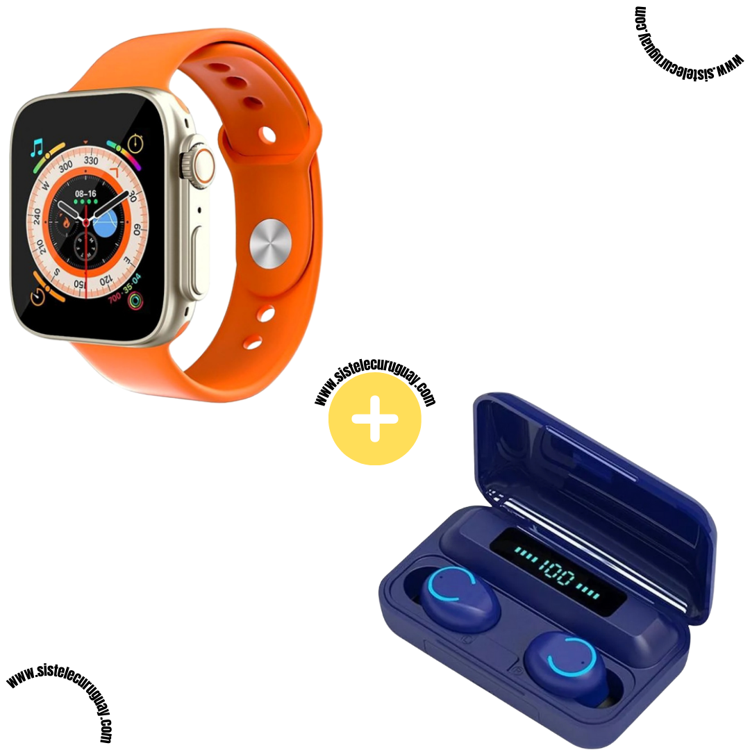 Smart Bracelet D20 Ultra con Monitor Cardíaco y Funciones Deportivas + Auriculares Inalámbricos F9 con Power Bank y Pantalla LED
