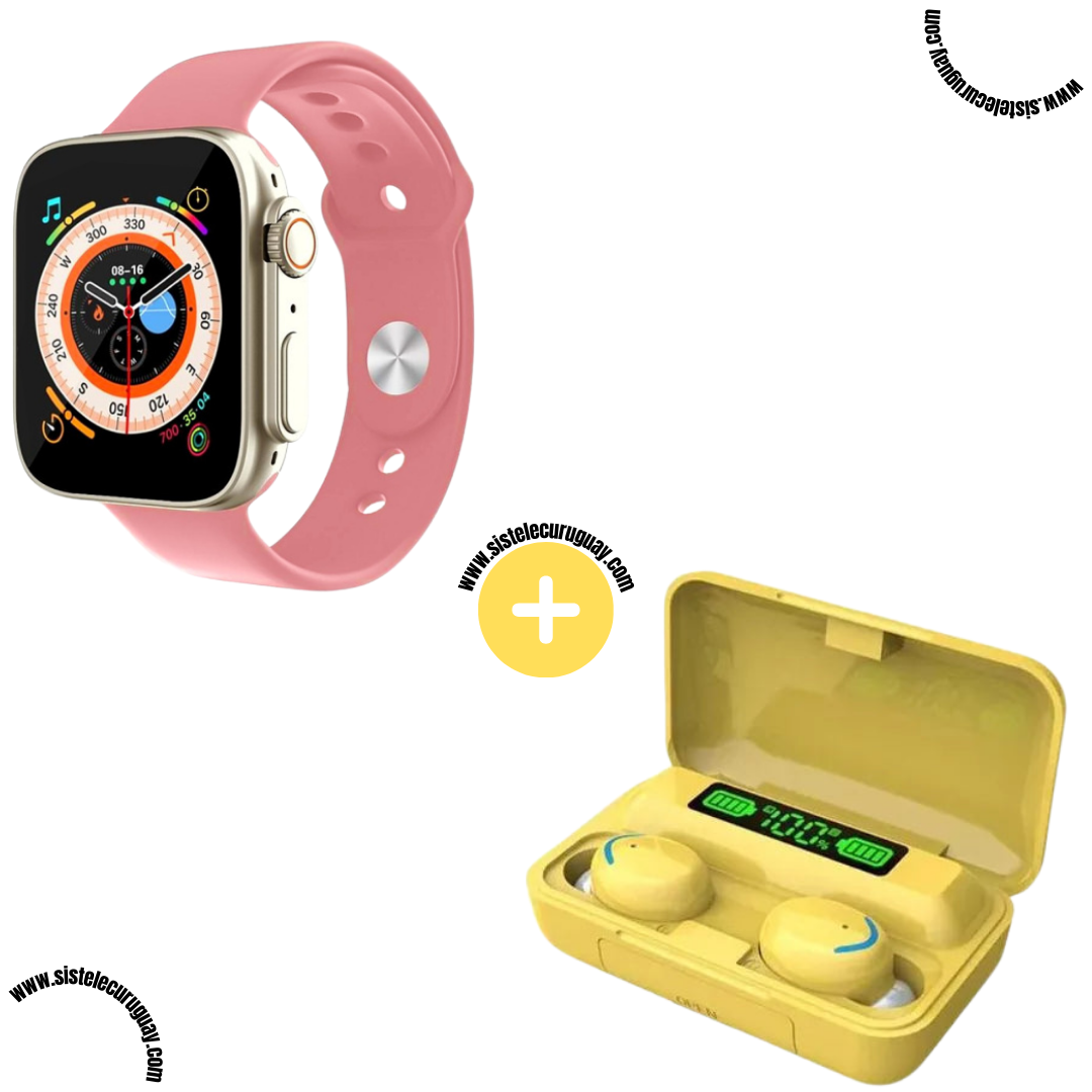 Smart Bracelet D20 Ultra con Monitor Cardíaco y Funciones Deportivas + Auriculares Inalámbricos F9 con Power Bank y Pantalla LED