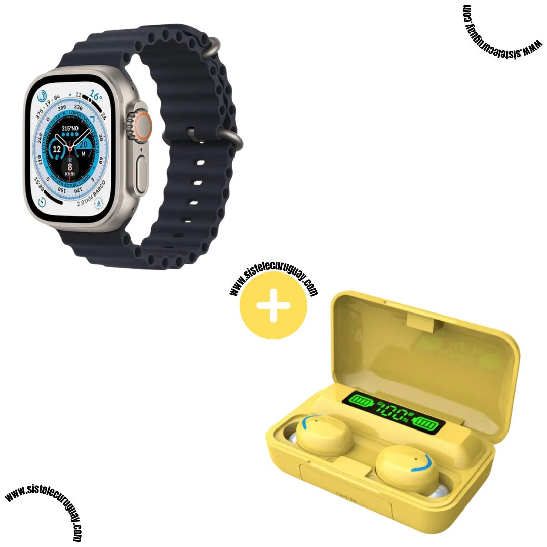 Smartwatch T900 Ultra 2 + Auriculares Inalámbricos F9