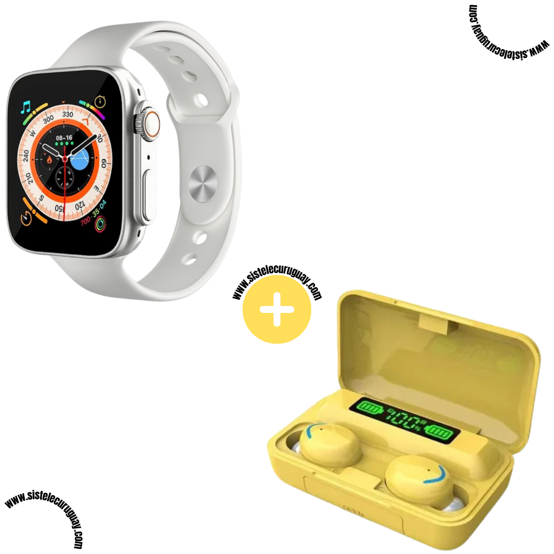 Smart Bracelet D20 Ultra con Monitor Cardíaco y Funciones Deportivas + Auriculares Inalámbricos F9 con Power Bank y Pantalla LED