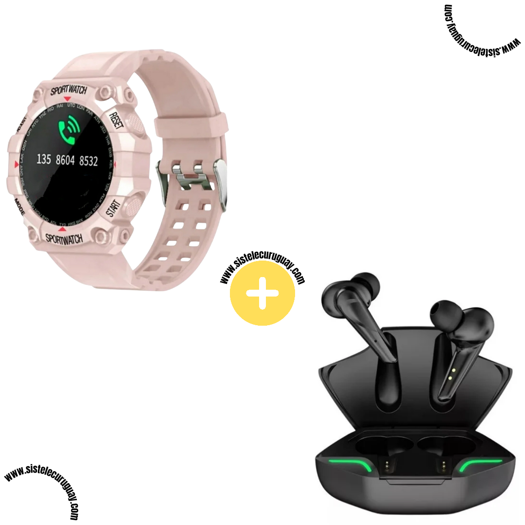 Sport Watch con Monitor Cardíaco y Funciones Deportivas + Auriculares Inalámbricos X15 PRO con Sonido HD y Caja de Carga
