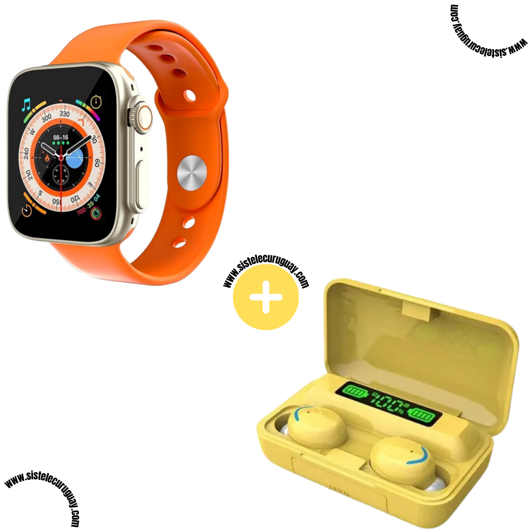Smart Bracelet D20 Ultra con Monitor Cardíaco y Funciones Deportivas + Auriculares Inalámbricos F9 con Power Bank y Pantalla LED
