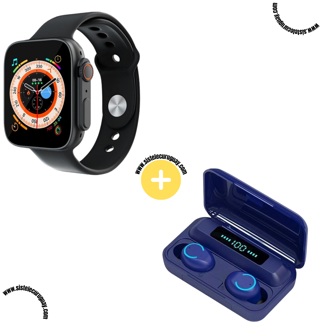 Smart Bracelet D20 Ultra con Monitor Cardíaco y Funciones Deportivas + Auriculares Inalámbricos F9 con Power Bank y Pantalla LED