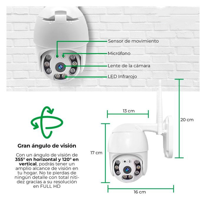 Cámara de Seguridad Wi-Fi Exterior 1080P | Visión Nocturna, Detección de Movimiento y Conectividad Inalámbrica