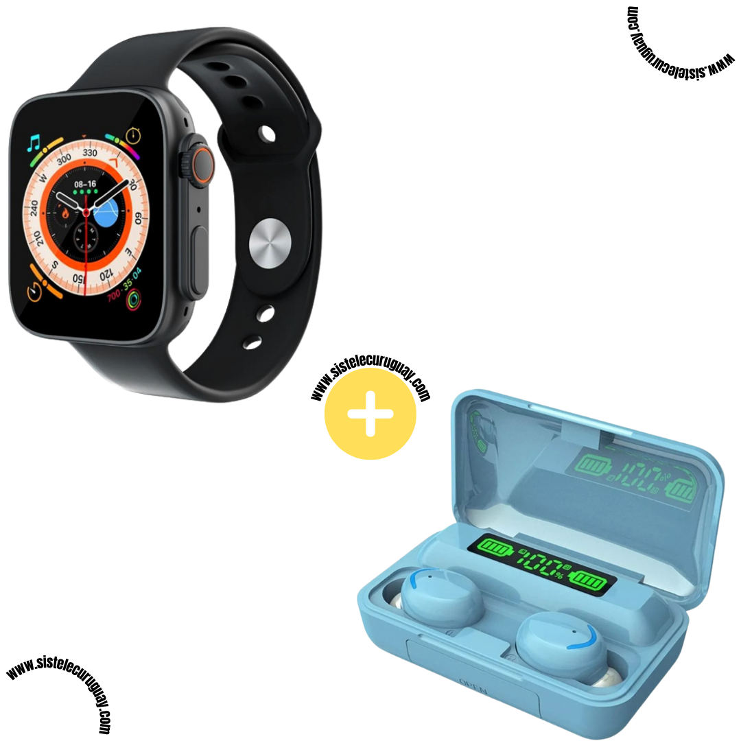 Smart Bracelet D20 Ultra con Monitor Cardíaco y Funciones Deportivas + Auriculares Inalámbricos F9 con Power Bank y Pantalla LED