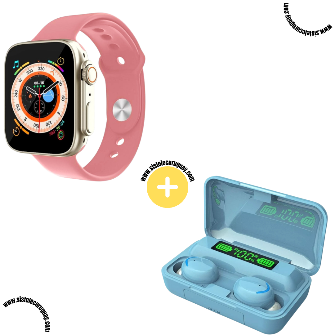 Smart Bracelet D20 Ultra con Monitor Cardíaco y Funciones Deportivas + Auriculares Inalámbricos F9 con Power Bank y Pantalla LED