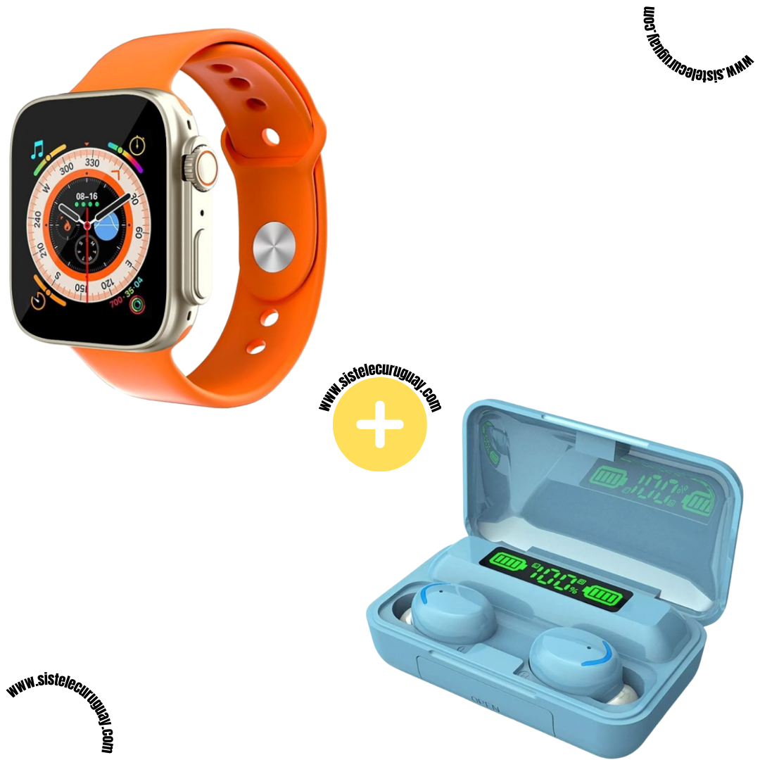 Smart Bracelet D20 Ultra con Monitor Cardíaco y Funciones Deportivas + Auriculares Inalámbricos F9 con Power Bank y Pantalla LED