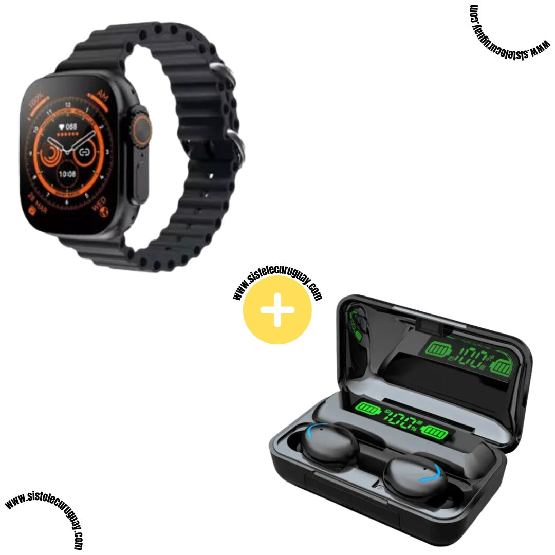 Smartwatch T900 Ultra 2 + Auriculares Inalámbricos F9