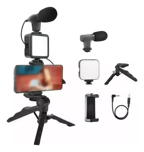 Kit de Grabación Profesional para Celular – Con Micrófono, Luz LED y Soporte