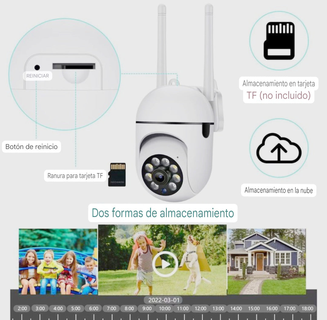 Cámara de Seguridad Inteligente Wi-Fi | Visión Nocturna a Color, Audio Bidireccional y Seguimiento de Movimiento PTZ