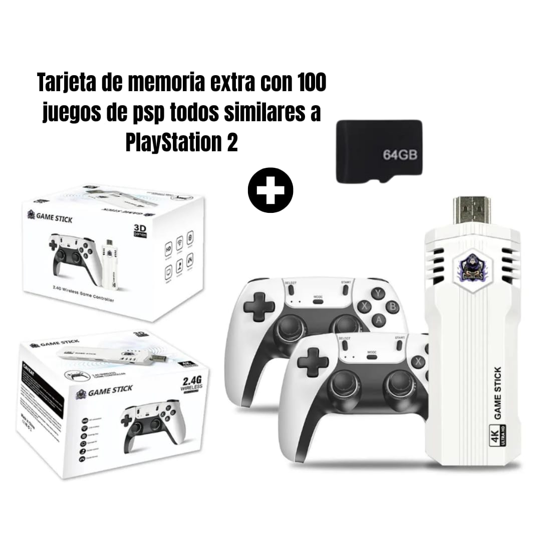Game Stick X2 PLUS MAX - Consola de videojuegos +55.000 juegos + microSD con 100 juegos de PSP similares a Playstation 2